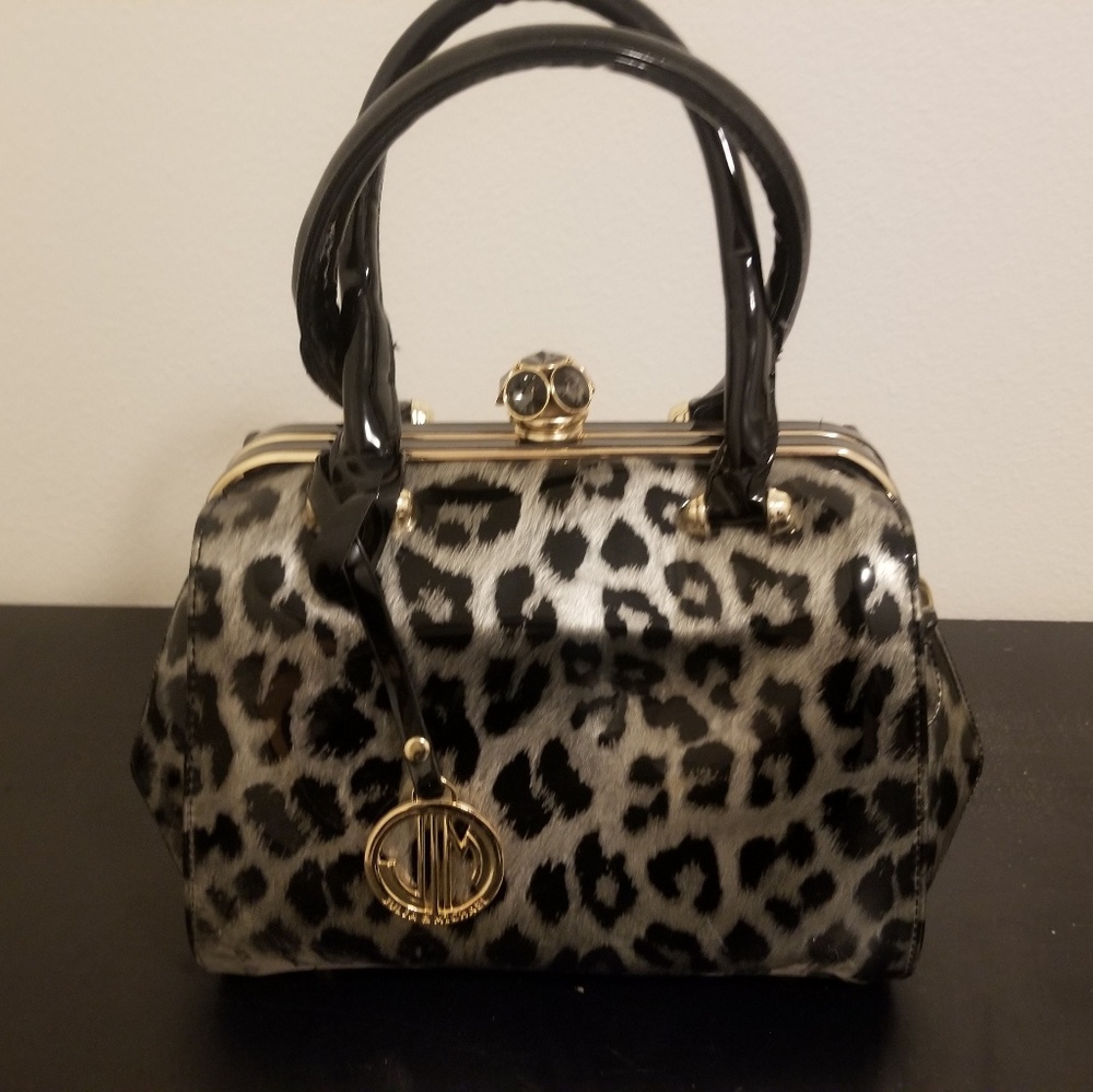 Patent Leather leopard print travel bag/satchel